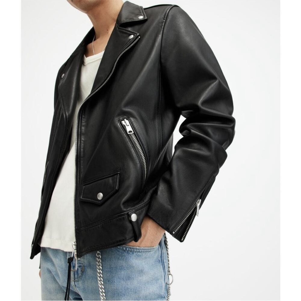 ALL SAINTS Men's Black Leather MILO BIKER Jacket Size Small